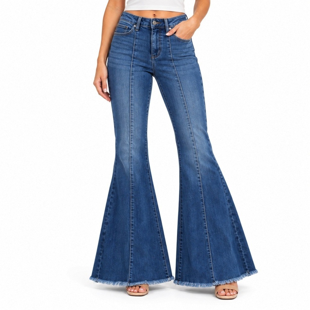 Judy Blue Jeans Women 9/29 Blue Flare JB88204 High Rise Raw Hem Bell Bottom Boho